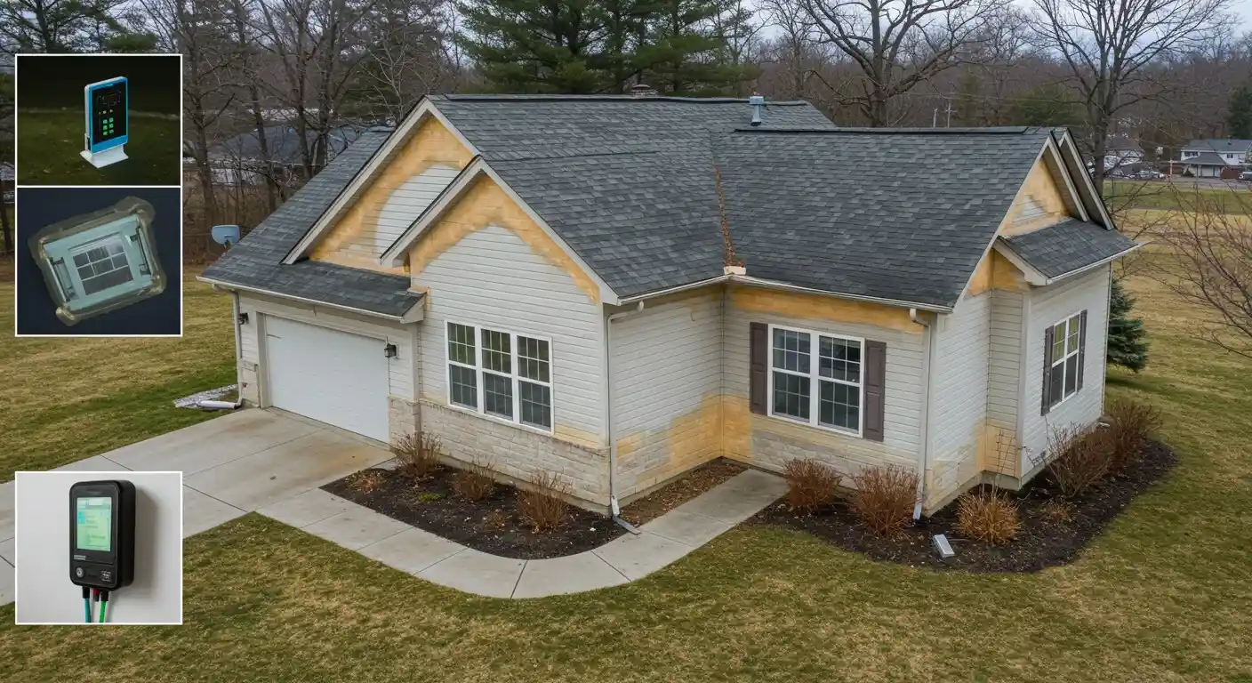 Home undergoing exterior renovation and insulation.