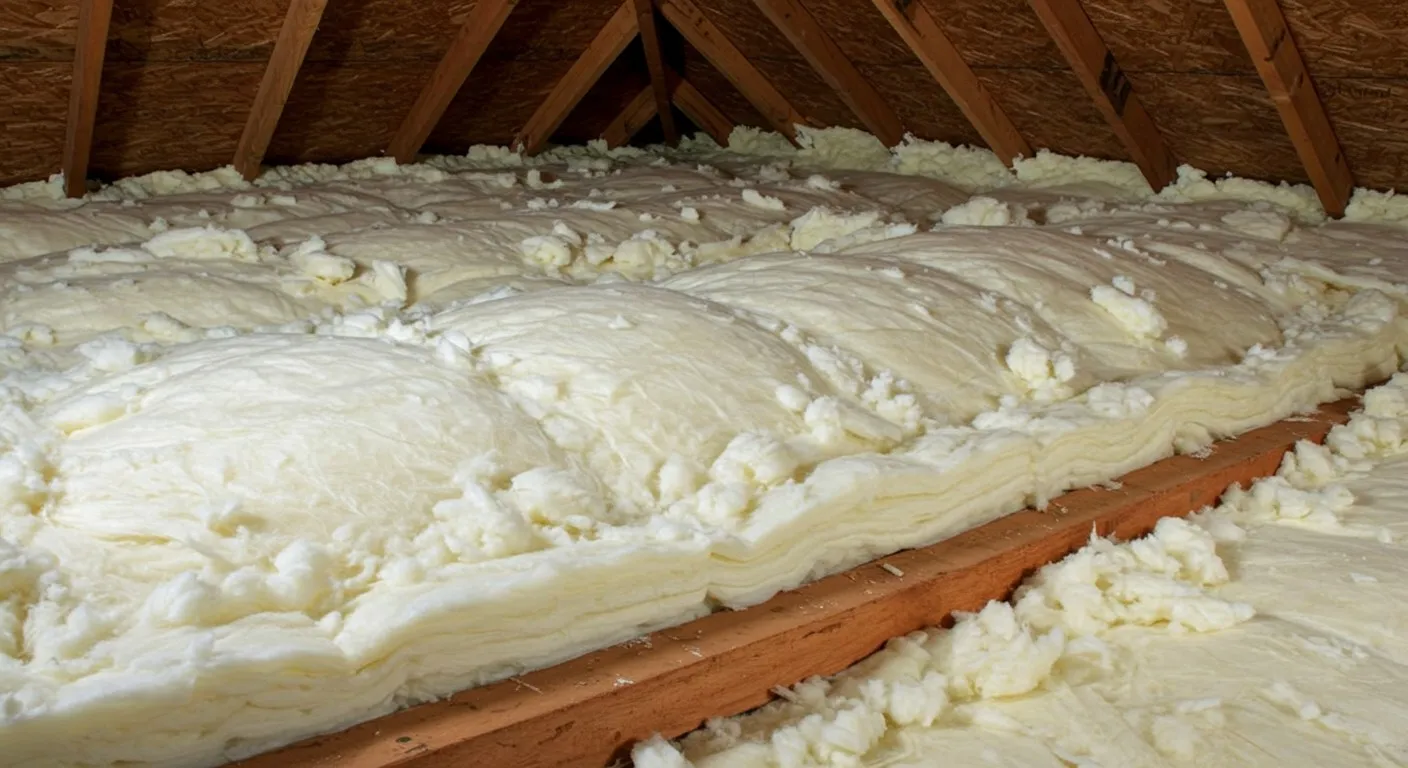 New batt insulation installed in an attic.