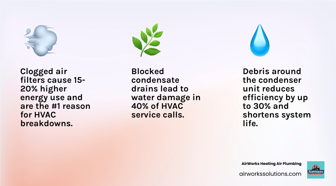 Infographic showing key HVAC maintenance tips for homeowners including filter changes, condenser cleaning, and seasonal