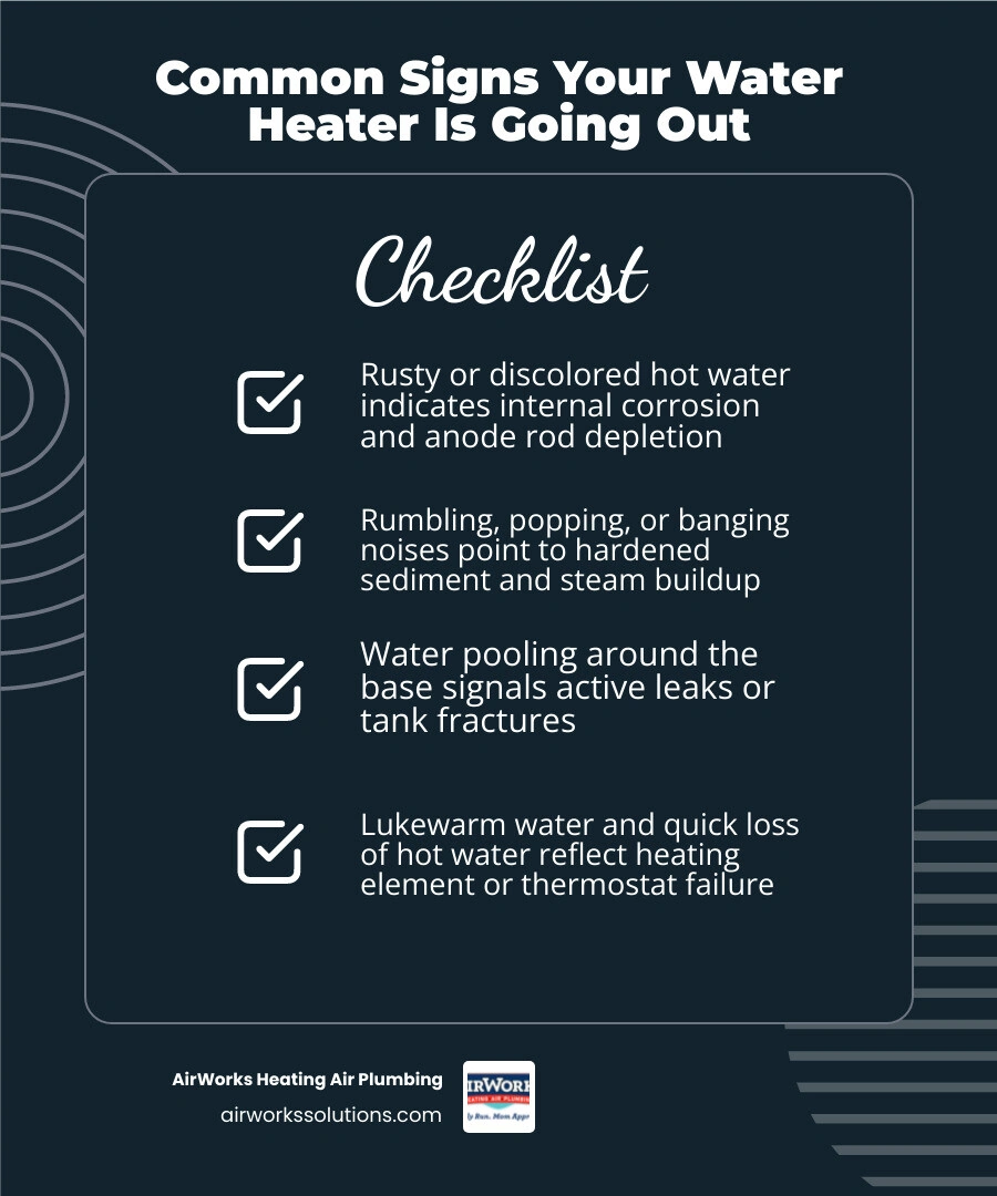 infographic showing water heater warning signs lifespan and when to repair or replace infographic