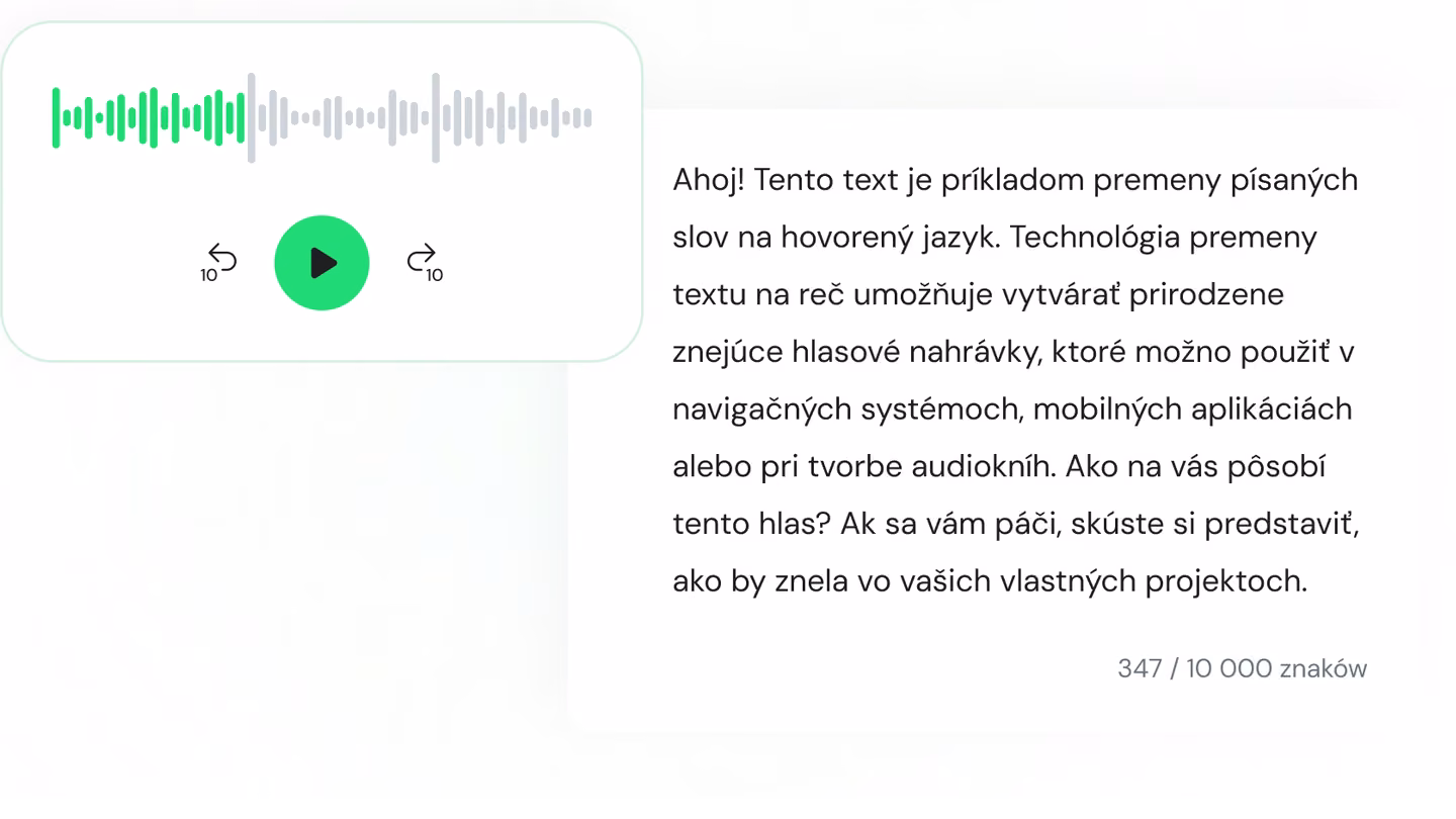 Vlastná nahrávka s priebehom zvuku a ukážkovým textom