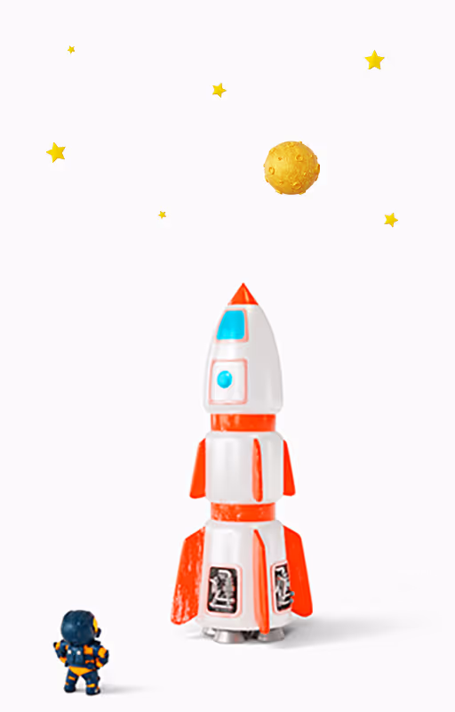 An astronaut looks up at his trusty rocket that will safely take him on his next mission.