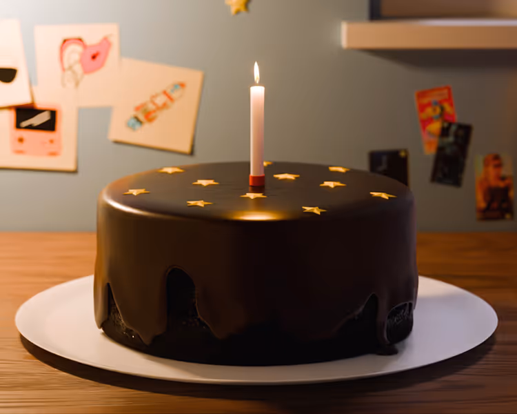 A birthday cake with 1 candle on it.
