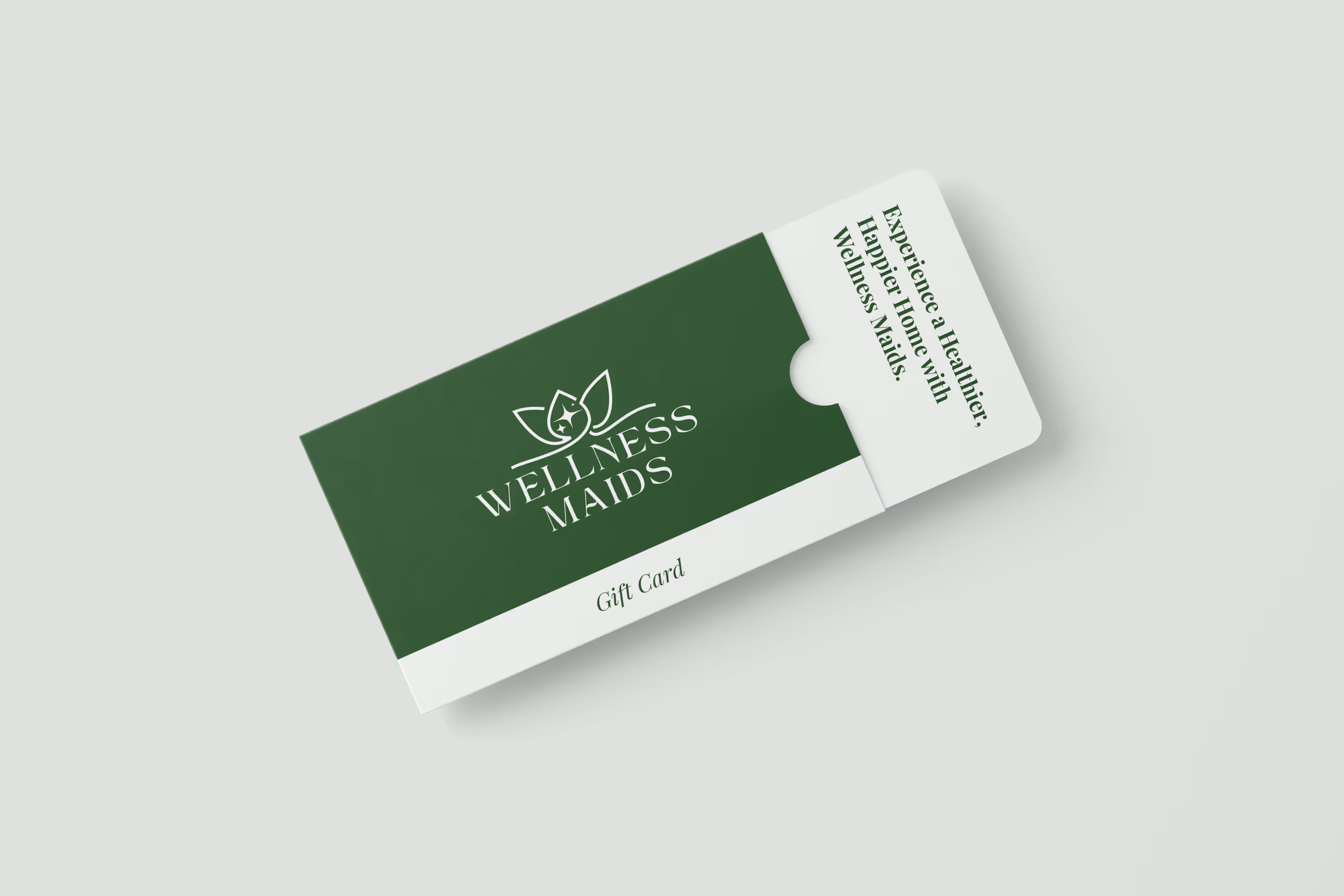 Wellness Maids gift card with a green and white design and message: Experience a Healthier, Happier Home with Wellness Maids.