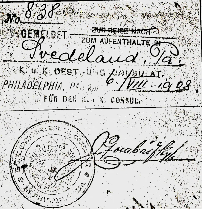 Consular stamp of the Austro-Hungarian consulate in Philadelphia, 1908