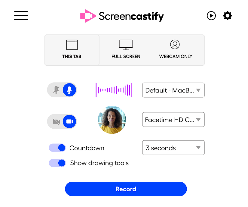 Screencastify video recording browser extension settings.