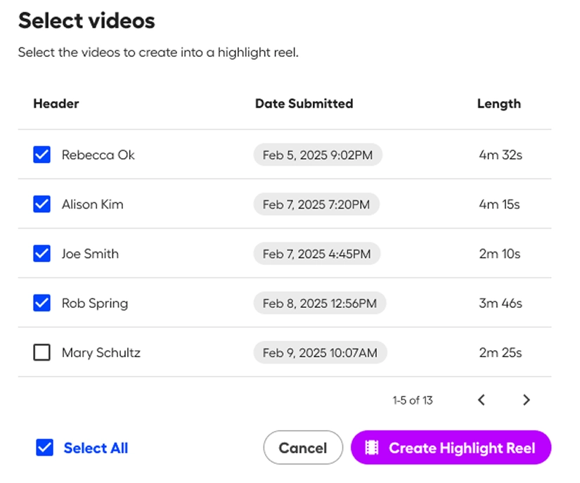 Automatically merge videos to create a highlight reel.