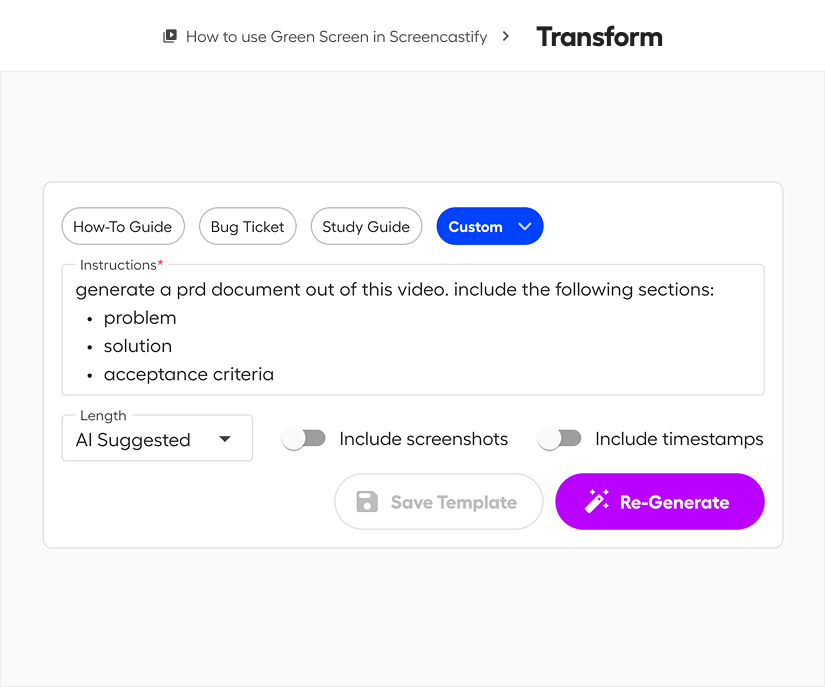 Create custom document templates so you can re-use them in the future.
