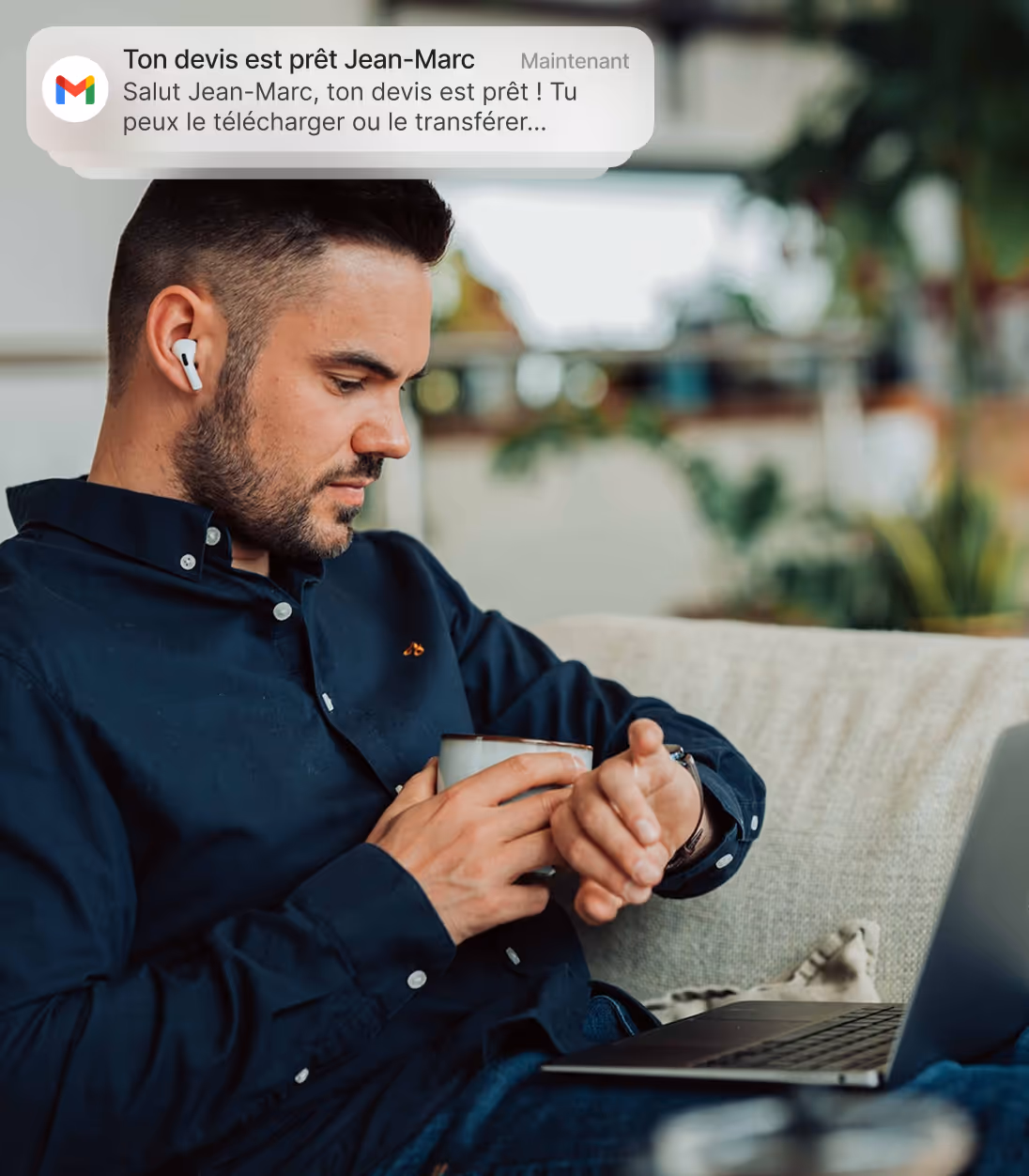 Man listening to music with airpods