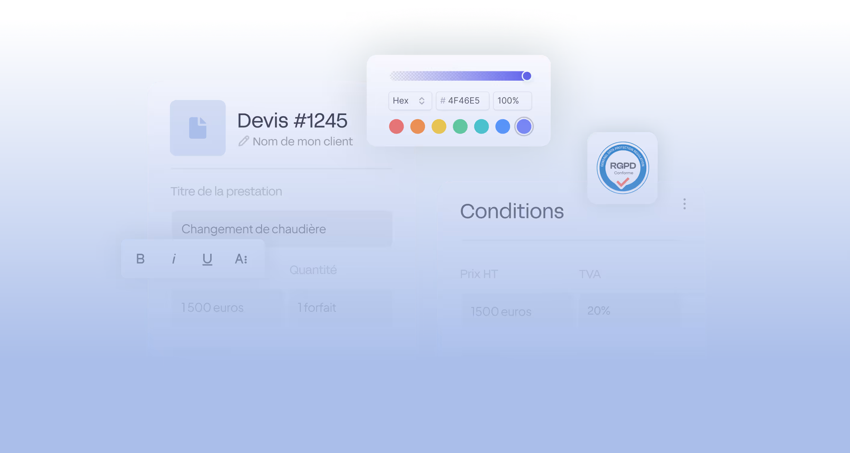 Interface de mon devis facile
