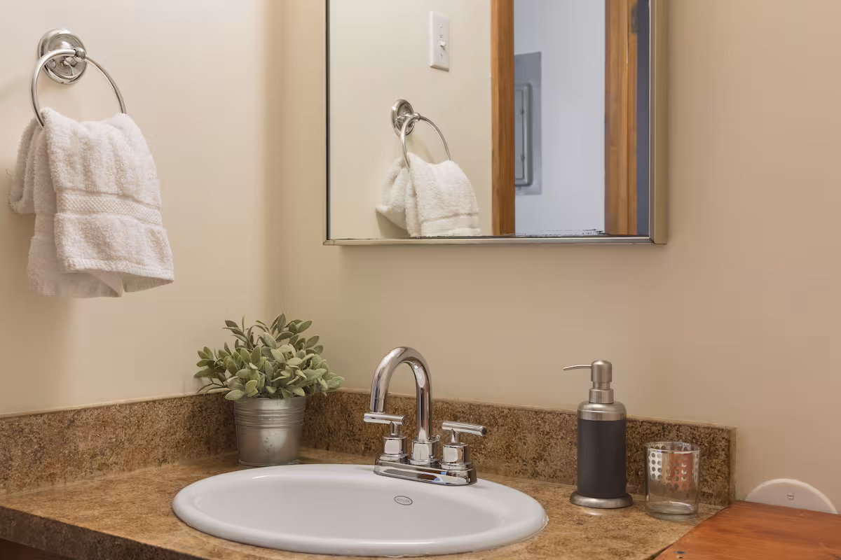 bathroom counter and mirror