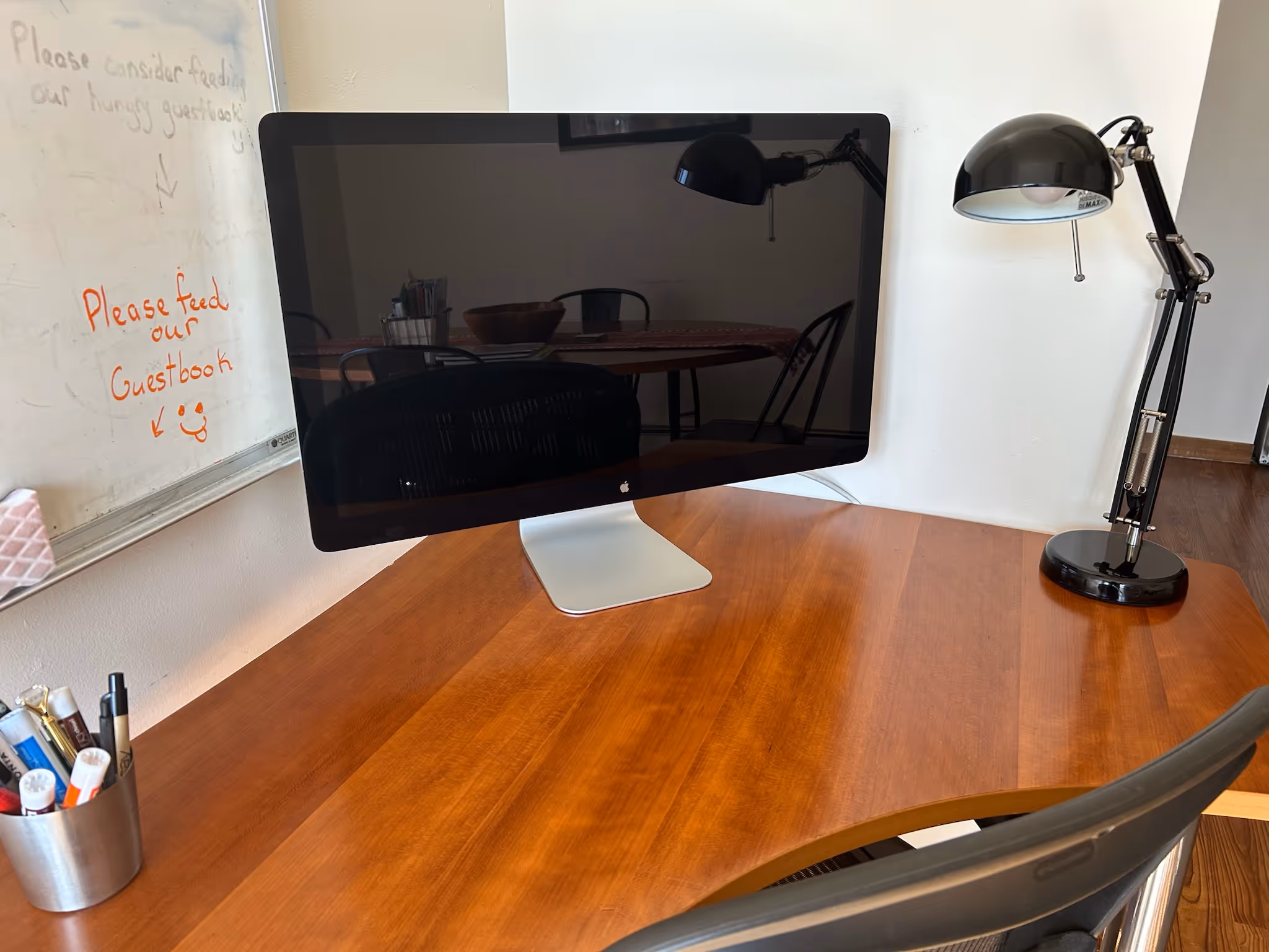 monitor on desk in kitchen