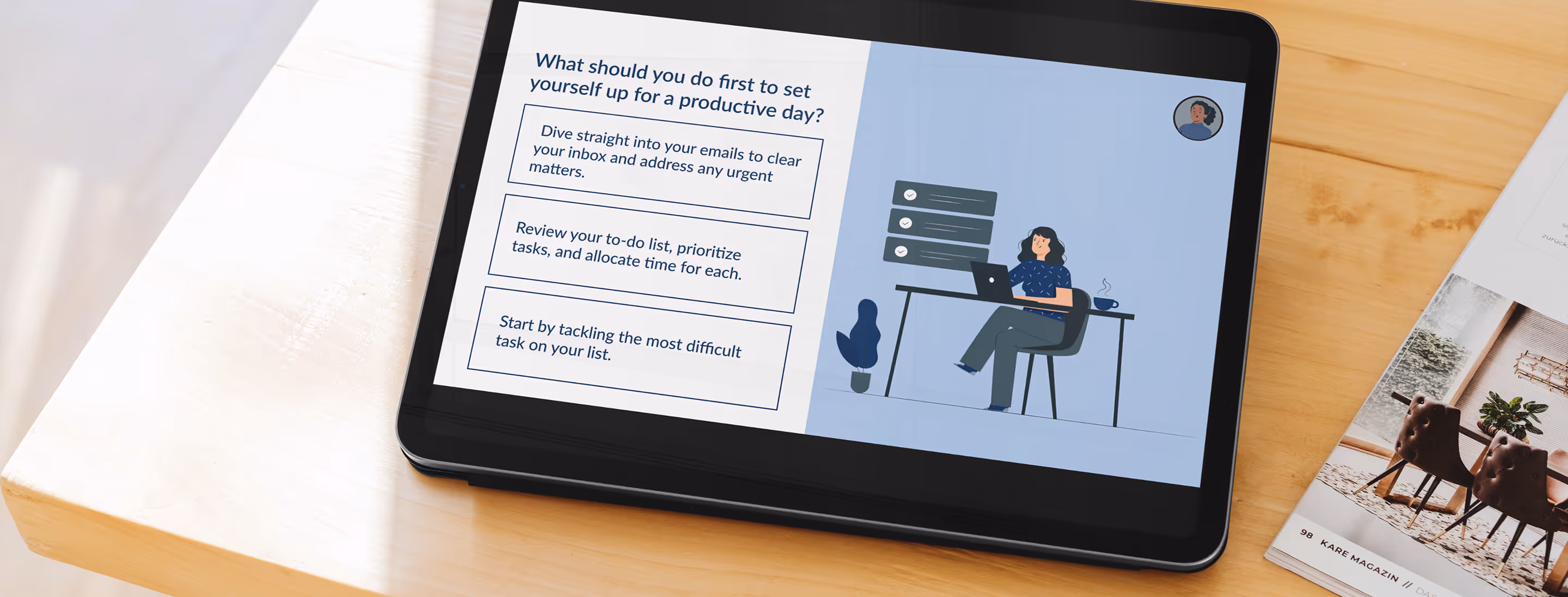 Close up photo of time management course on iPad