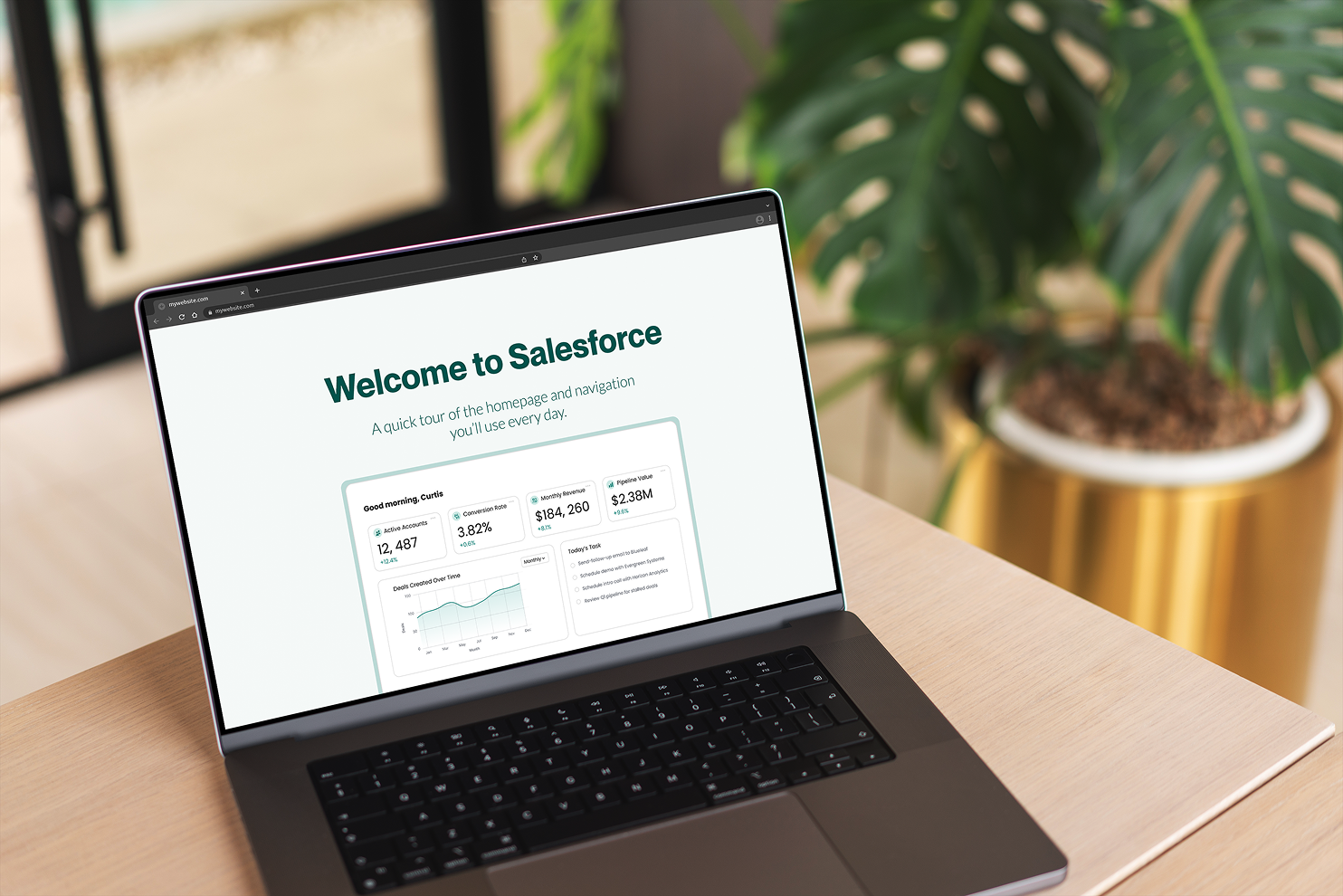 Computer on desk with microlesson on the screen. 