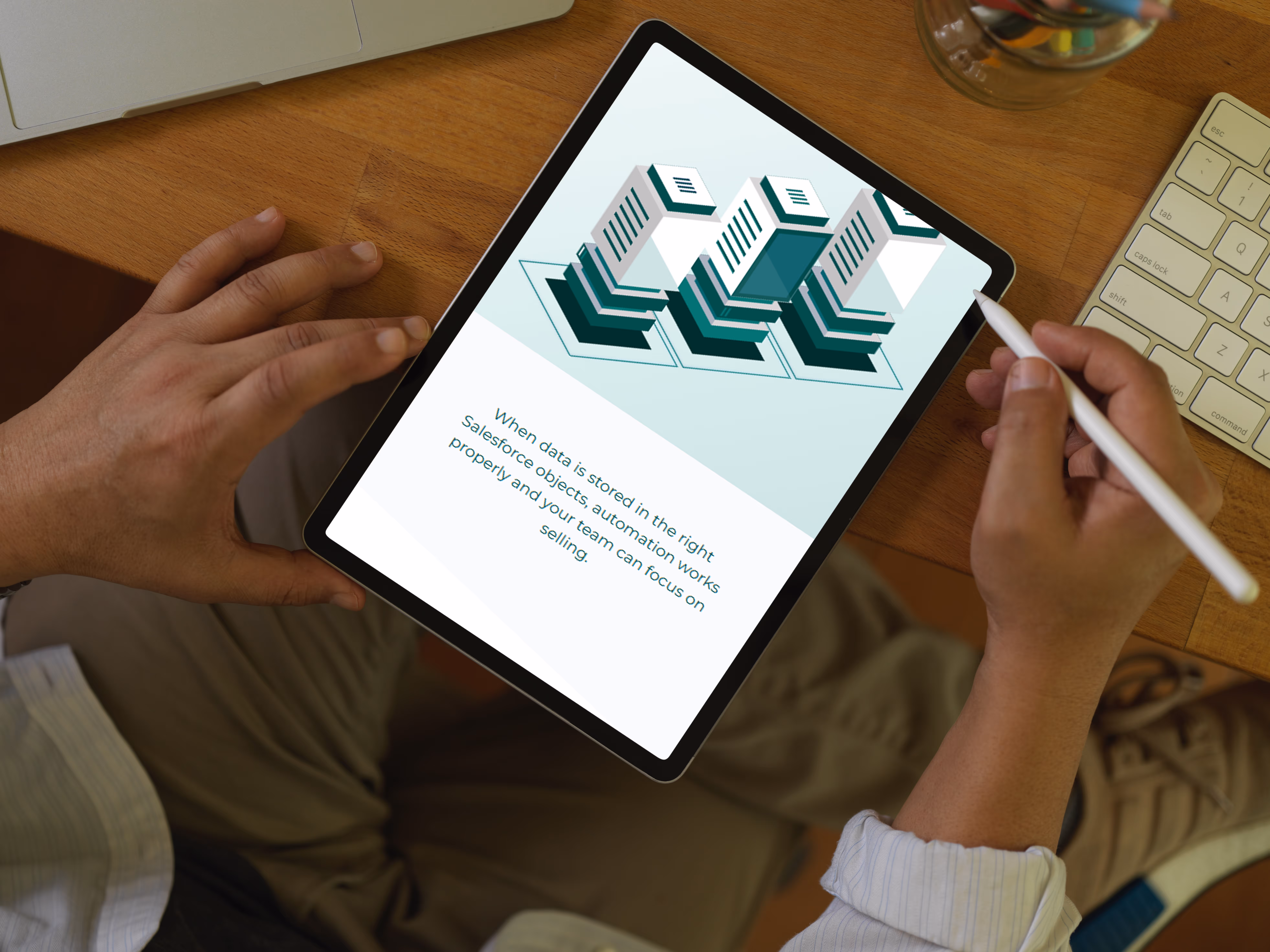 Close up photo of iPad with training on screen. 