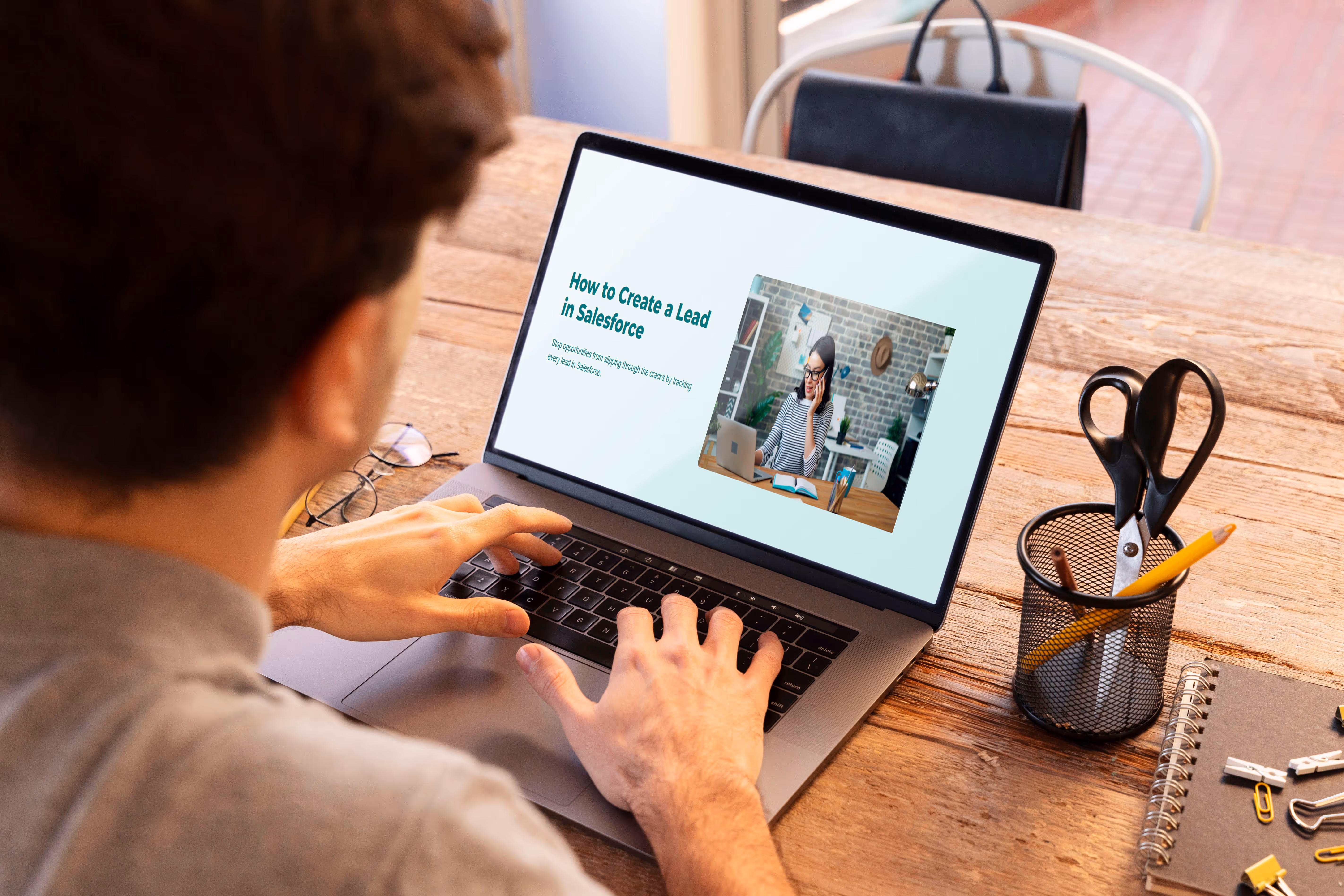 Photo of person viewing microlesson on computer screen. 