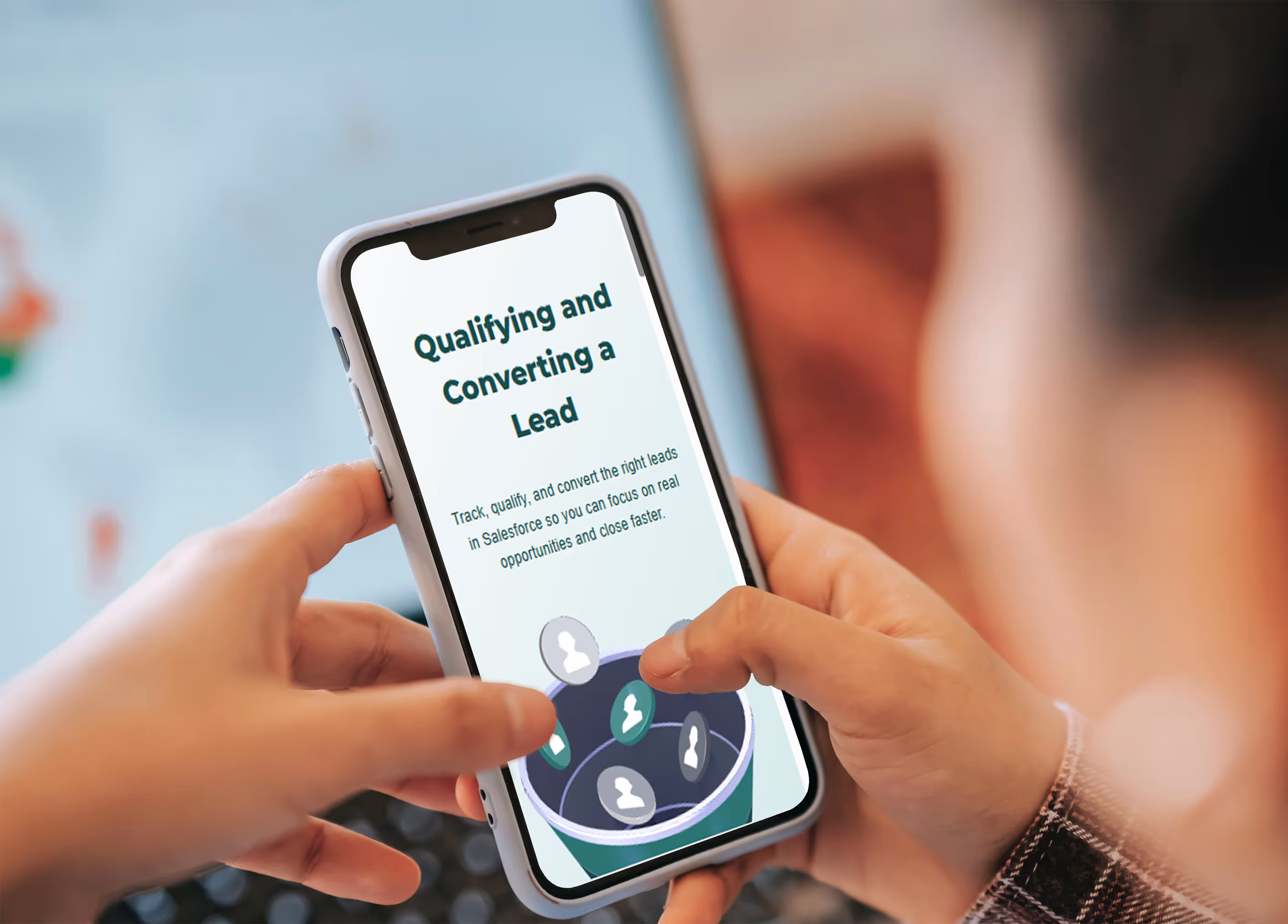 Close up photo of person viewing lesson on iPhone. 