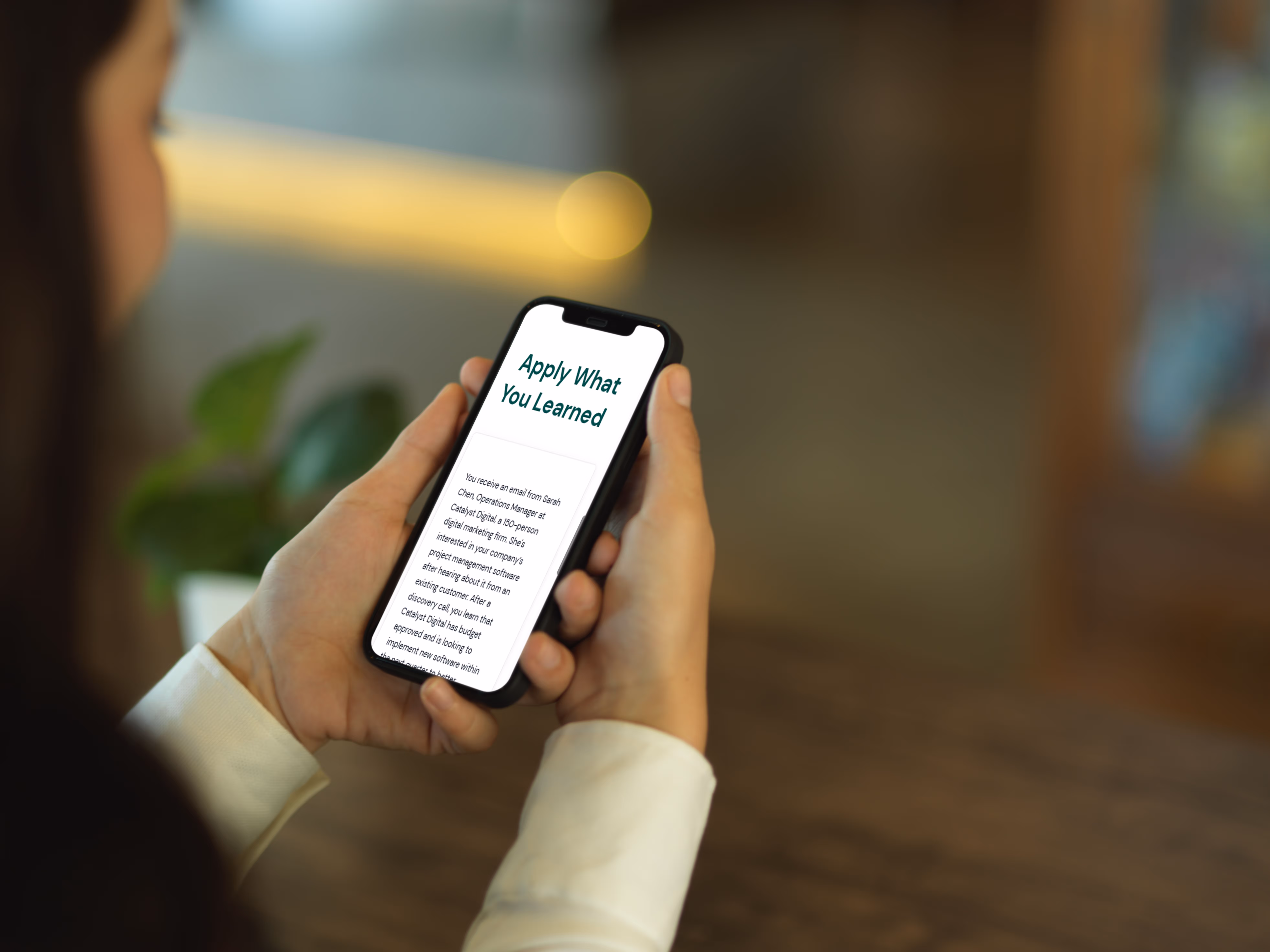 Close up of iPhone with microlesson on the screen. 