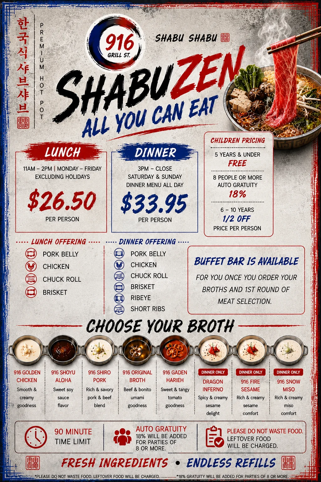 Menu: ShabuZen all-you-can-eat hot pot
