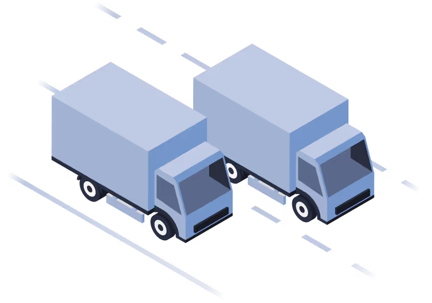 Illustration von zwei LKWs auf der Straße, symbolisiert 40.000 Kilometer pro Tag