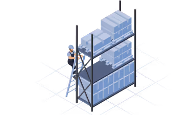Isometrische Illustration von zwei Lieferwagen, die auf einer Straße unterwegs sind.