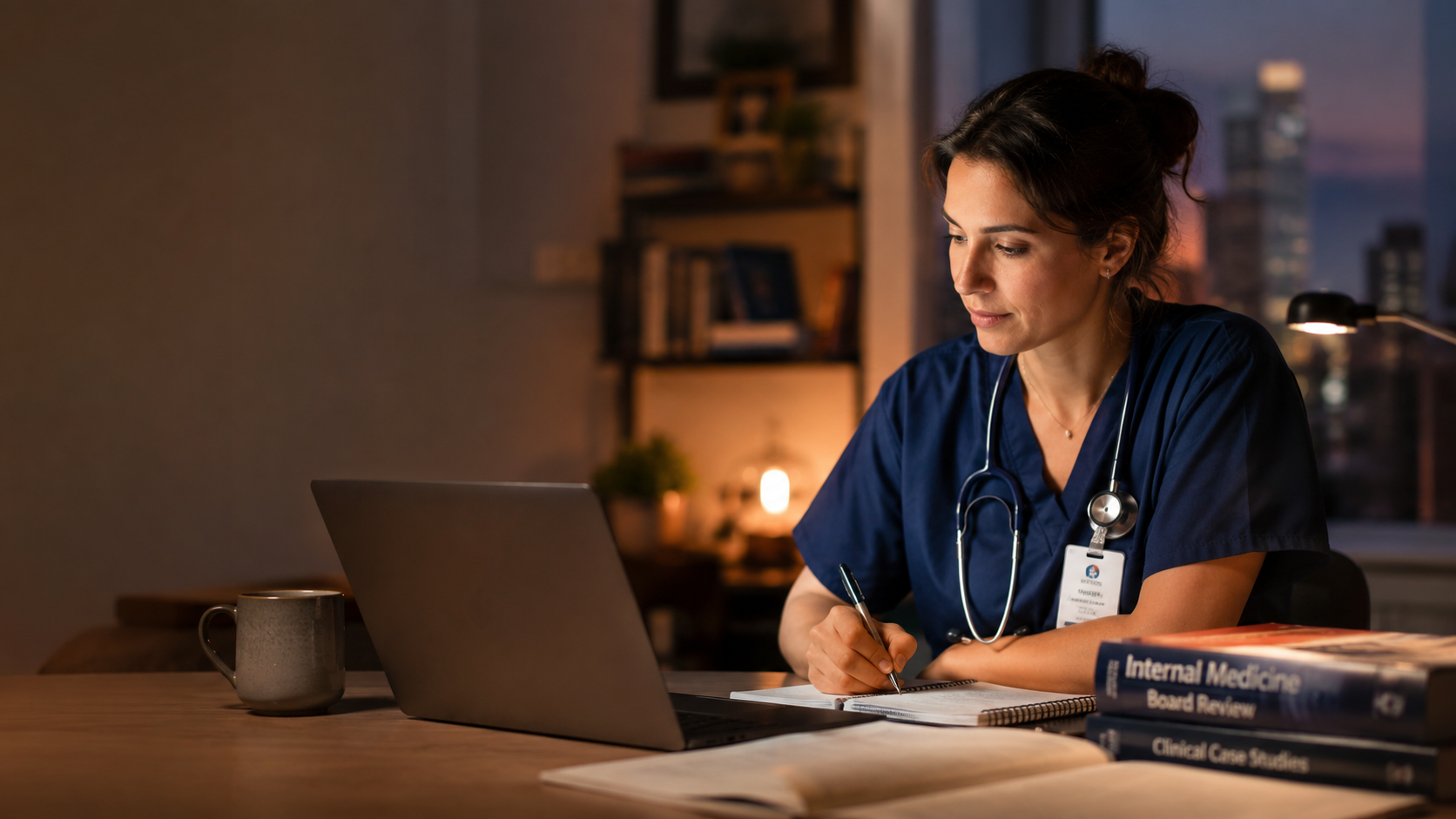 medical professional studying for boards or CE