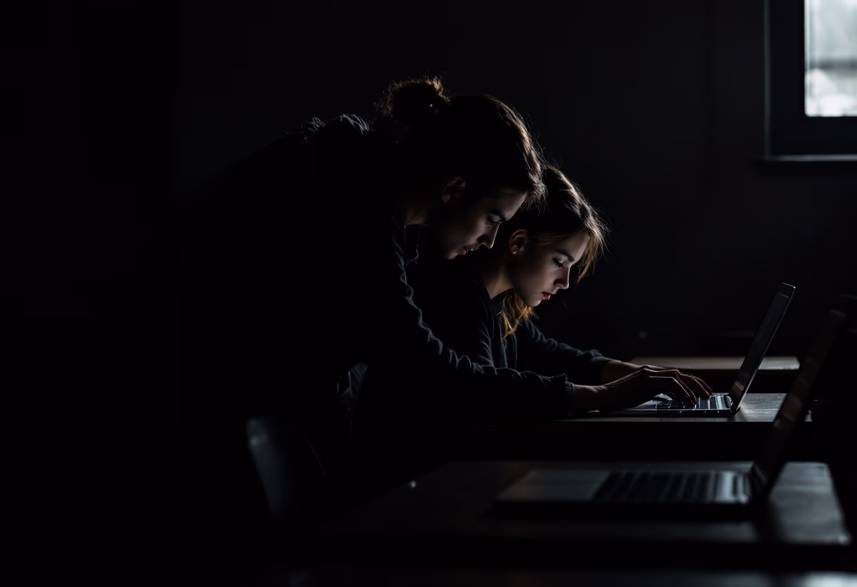 image of a teacher interacting with students using digital tools (for an edtech)