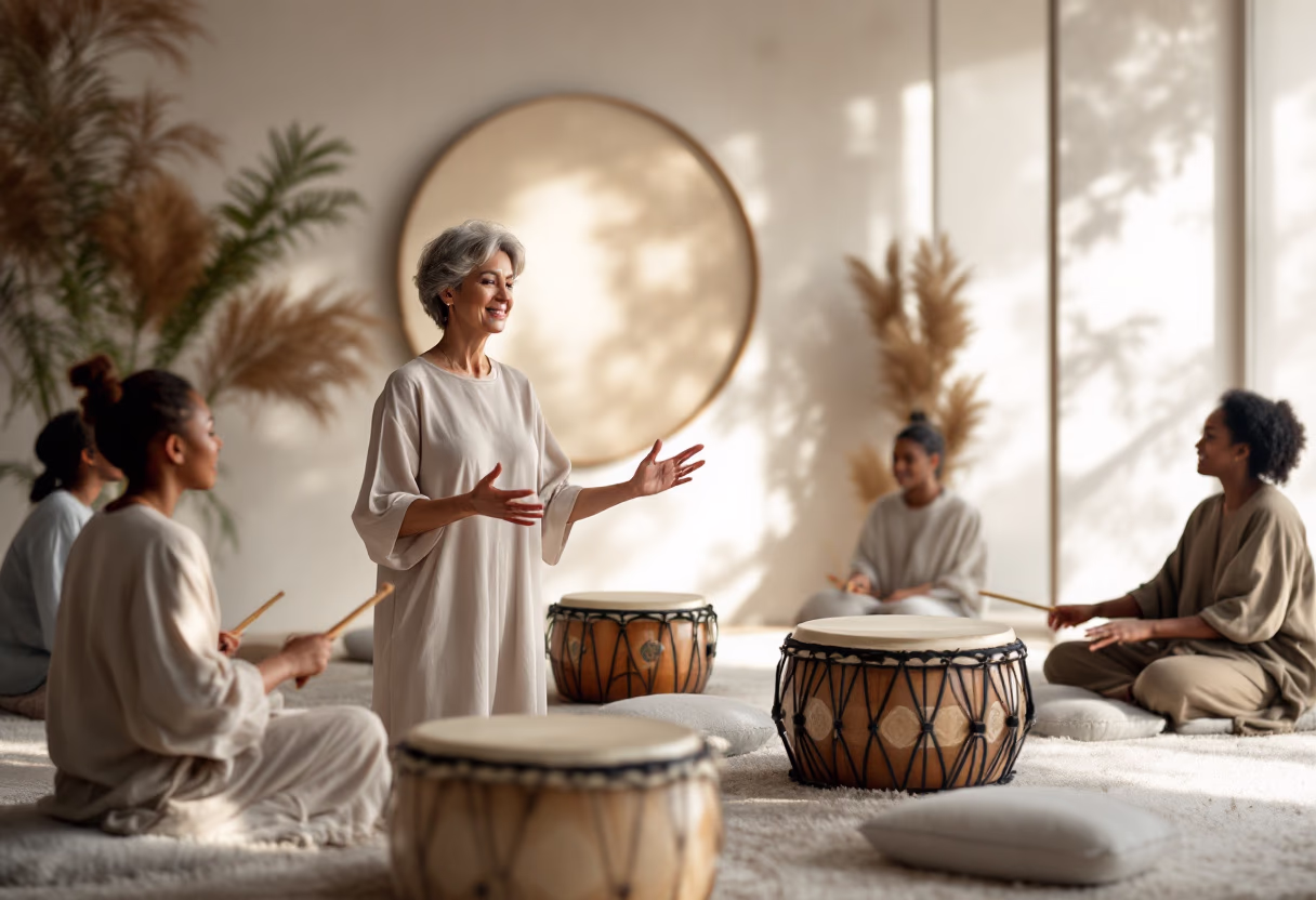 image of drumming class in session