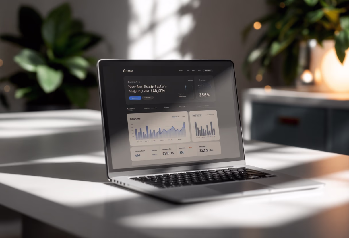 image of analytics dashboard (for a real estate tech) on a laptop screen