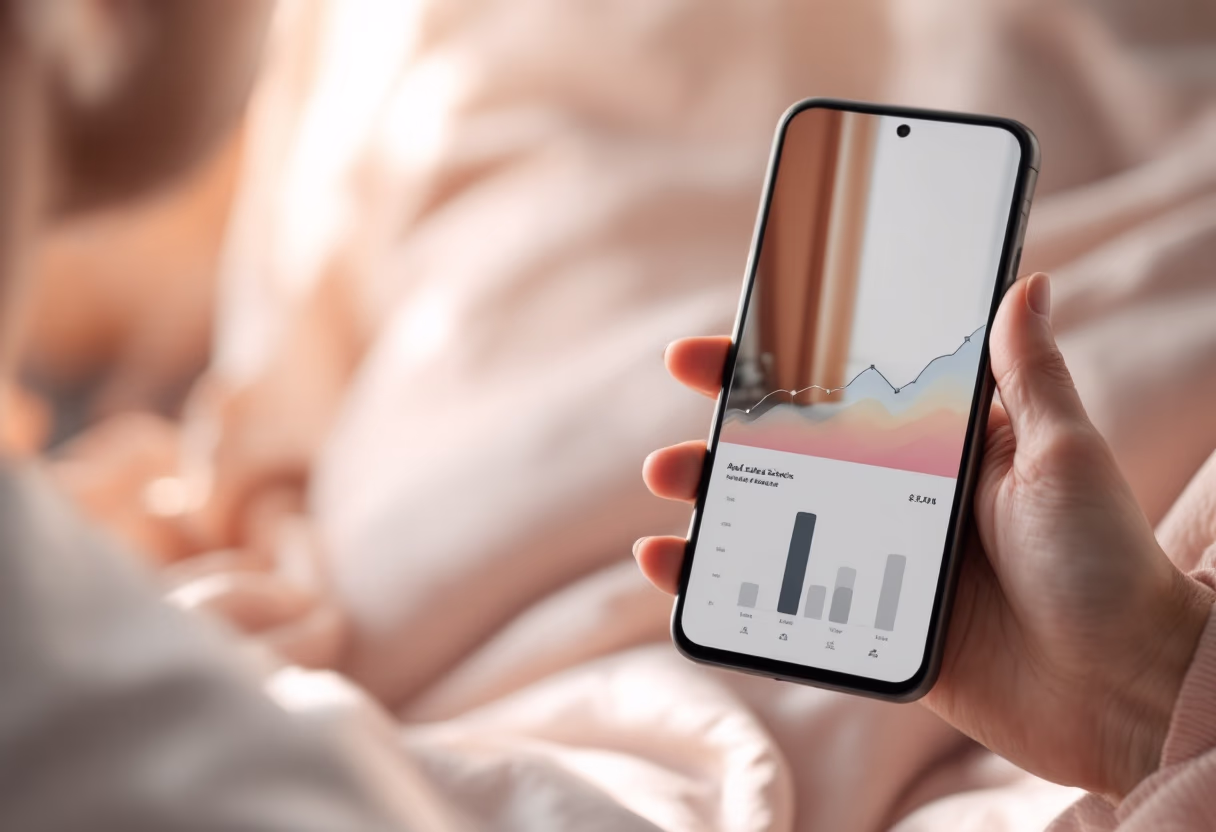 image of analytics dashboard (for a real estate tech) displayed on a mobile device