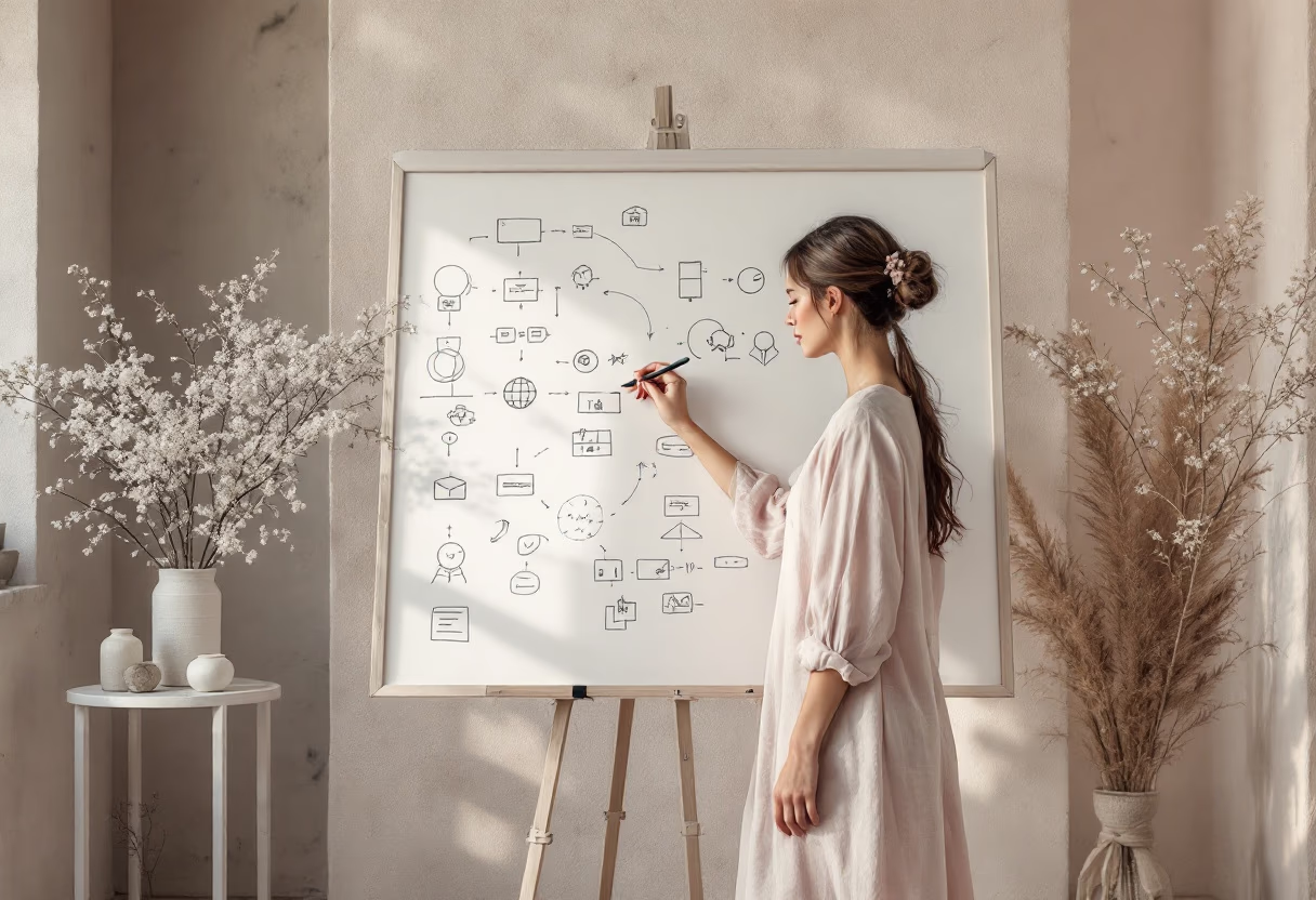image of a person brainstorming ideas (for a productivity tools business)