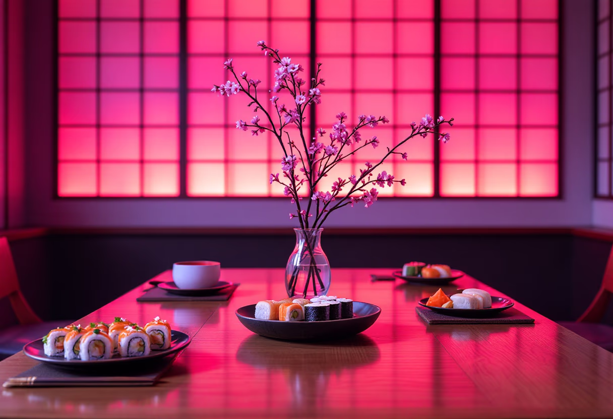 image of a cozy dining setting (for a japanese restaurant)