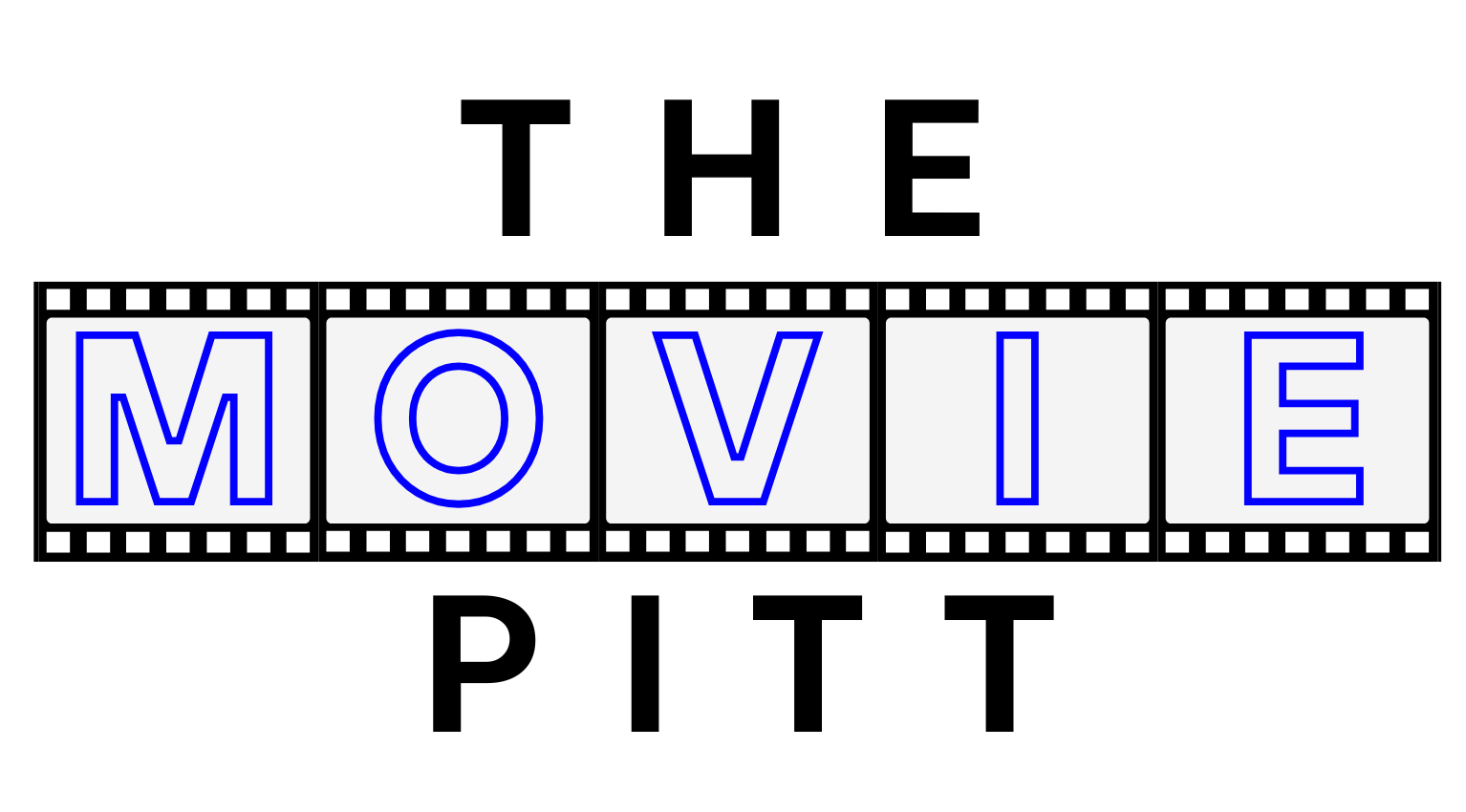 The Movie Pitt logo; three lines, with Movie looking like a film reel. 