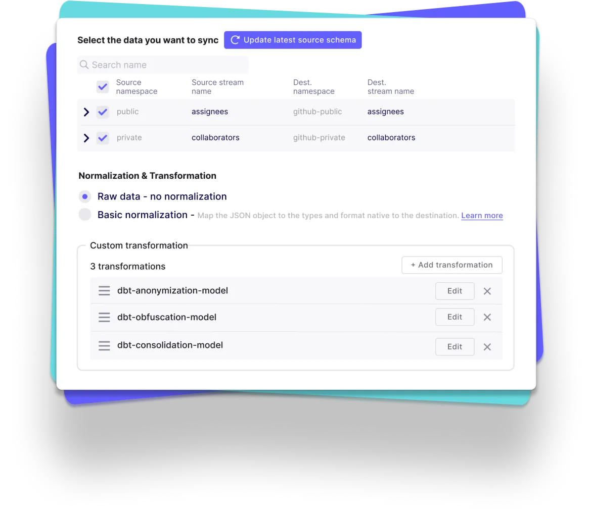 airbyte data transformation screenshot