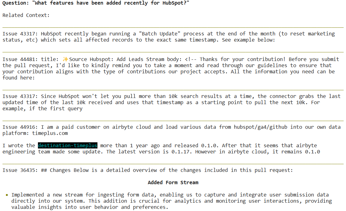 Output of get_related_context function