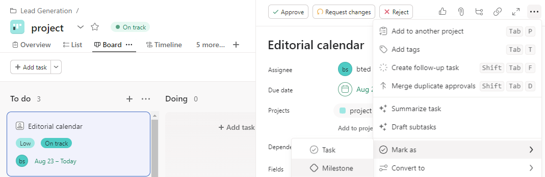 Convert Existing Task to a Milestone