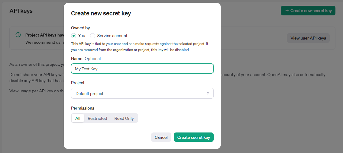 Create secret key