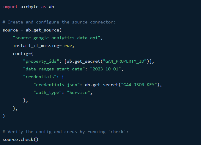 GA4 Connection in PyAirbyte