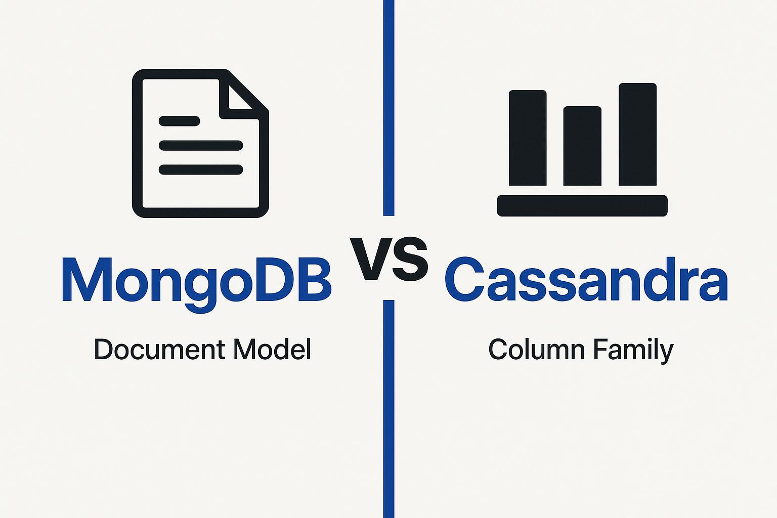 Comparison of MongoDB and Cassandra database models, highlighting document model versus column family.