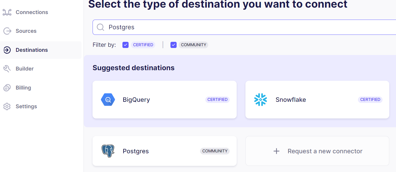 Airbyte destination search