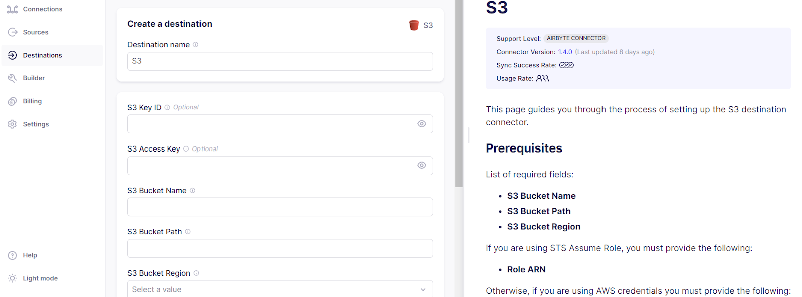 Configuring S3 as a Destination