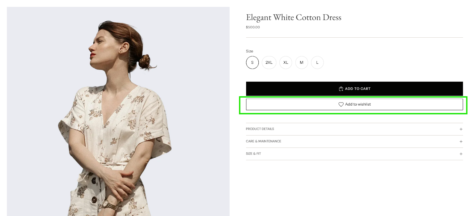 Wishlist button on PDP