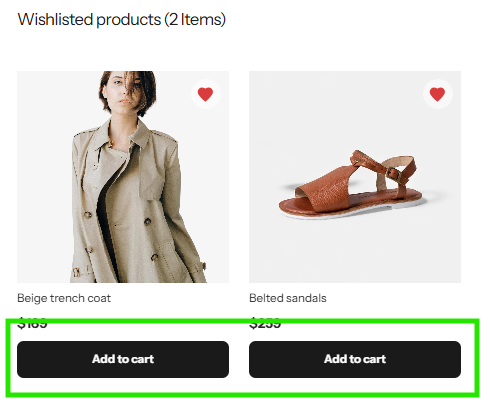 Add to cart button from wishlist page