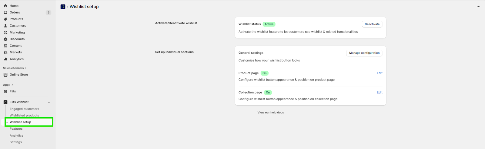 Flits Wishlist Setup in Admin