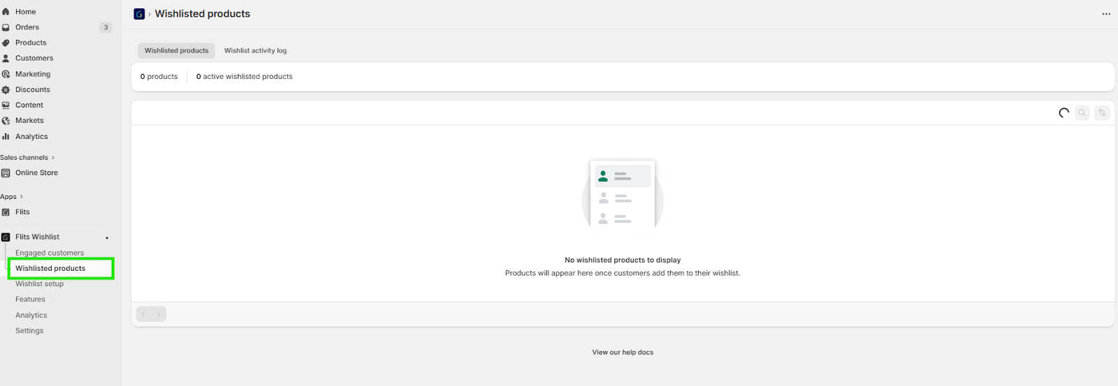 Wishlisted Products in Flits Admin