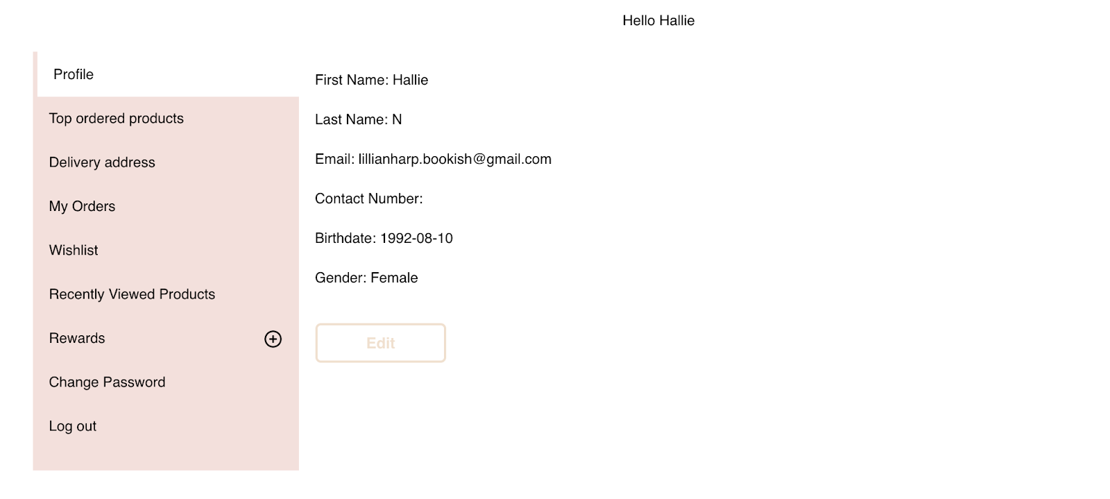 customer account page flits indie and harper