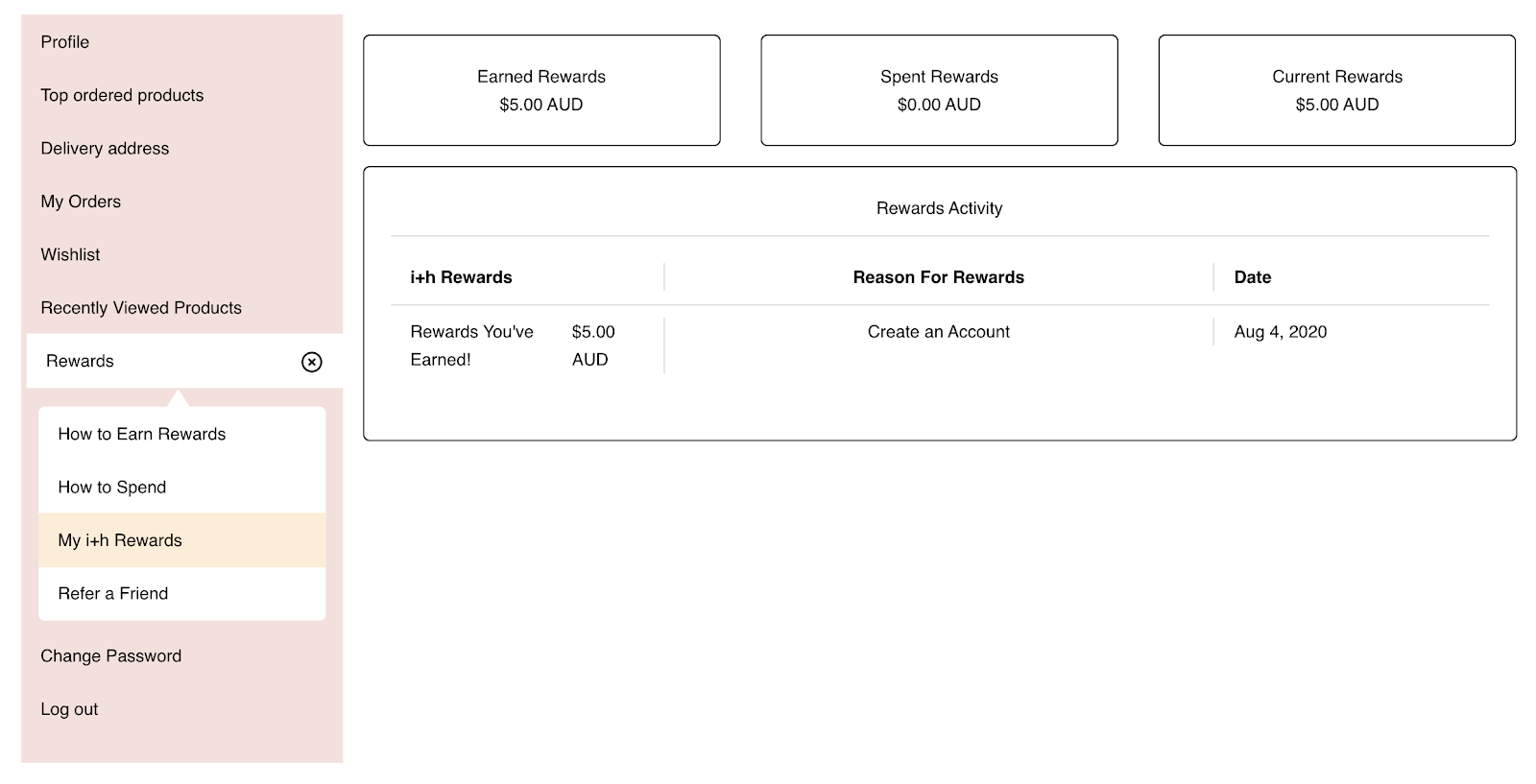 shopify rewards program - customer account page
