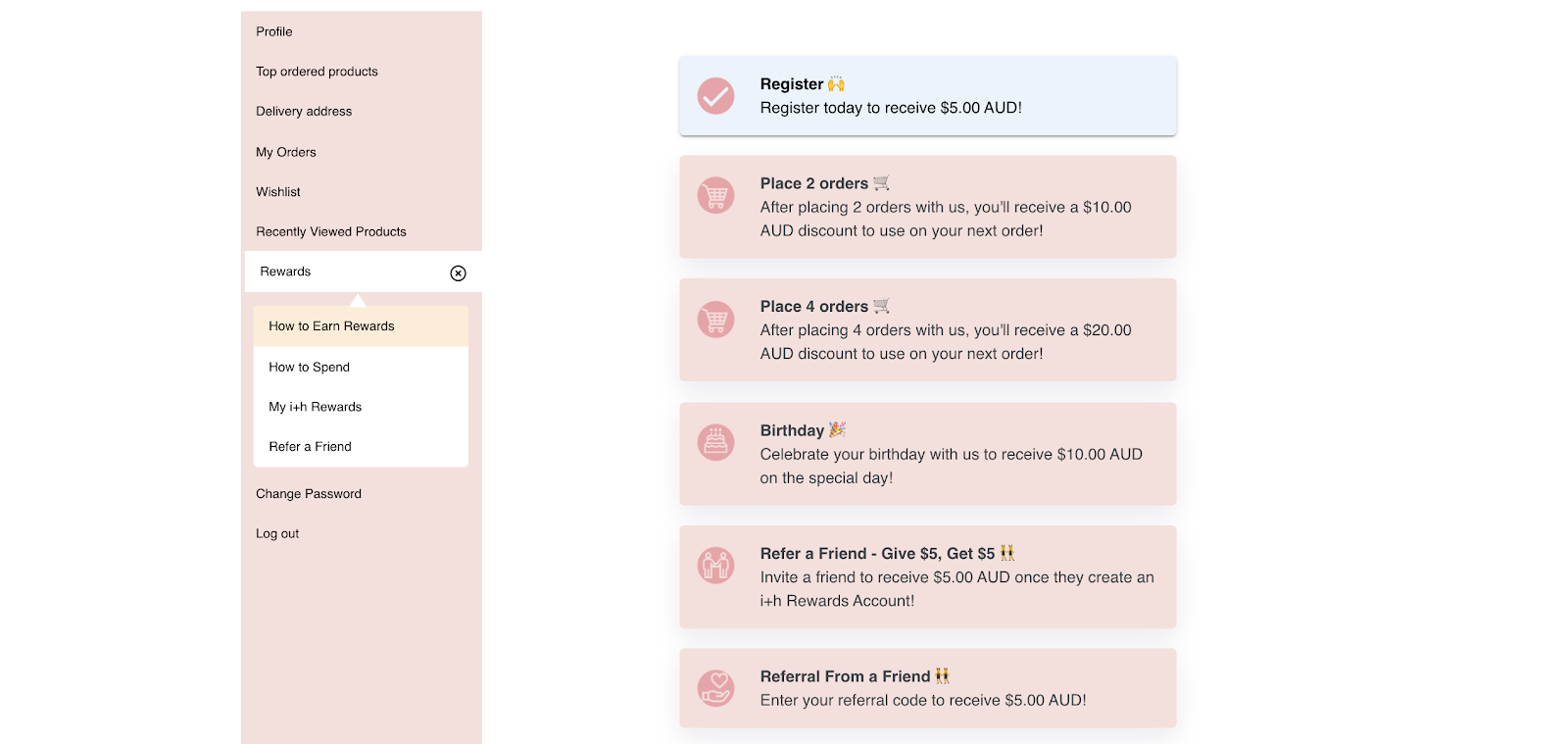 how to earn rewards customer account page