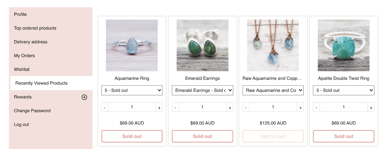 recently viewed products customer account page shopify flits