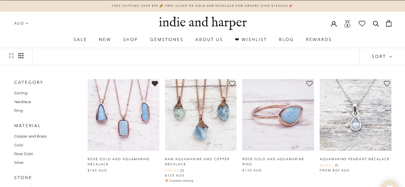 indie and harper wishlist customer account page